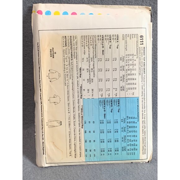 Vintage McCalls 6111 Sewing Pattern Misses Size 14-16 Skirt Shirt 80s uncut - Picture 2 of 2